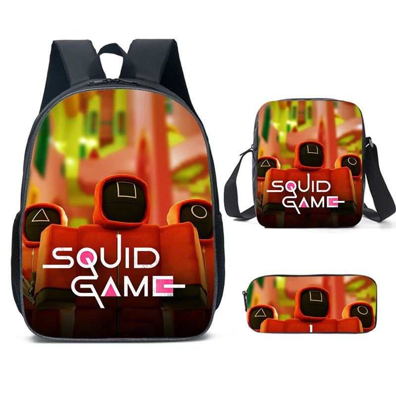 Squid Game-rugzak- Kinder rugtas en Pennen Etui met een bijhorende lunchtas - Blauw Schooltas - 16 liter - 3 ritsvakken