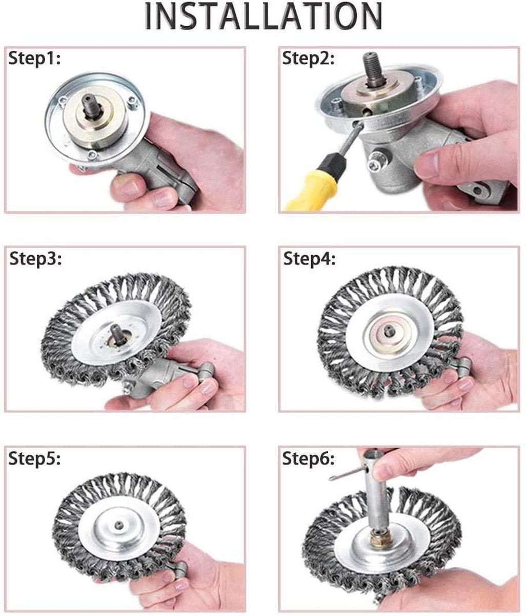 Universele onkruidborstel 2.0 voor Bosmaaier met 7-delige adapterset - 20CM - Max. Toerental 10.000 p/m - Staalborstel - Grastrimmer - Voegenborstel - Onkruidverwijderaar