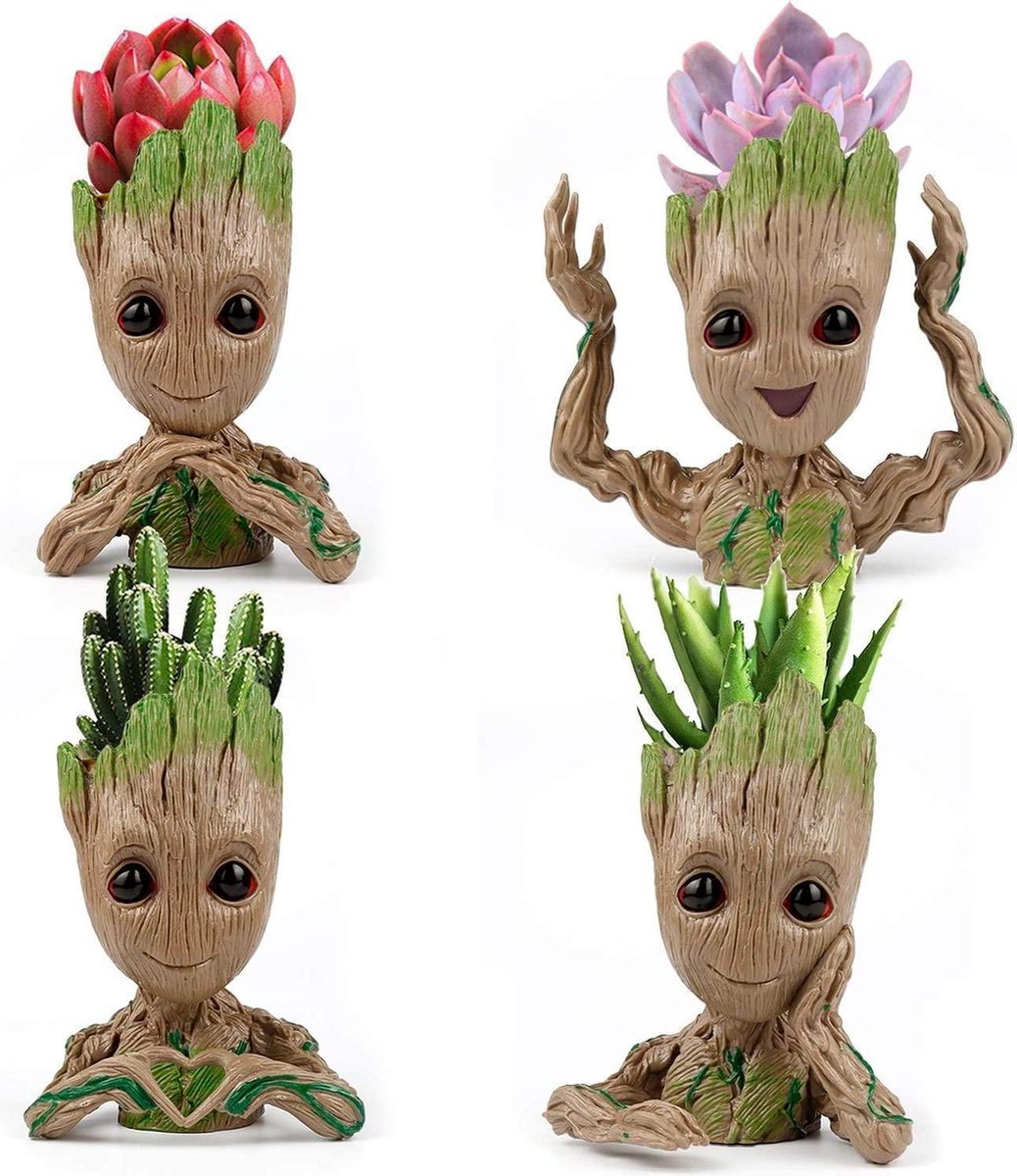 4 Pack Treeman Baby Groot Bloempot Verjaardagscadeau voor Haar Hem (Planten Niet Inbegrepen)