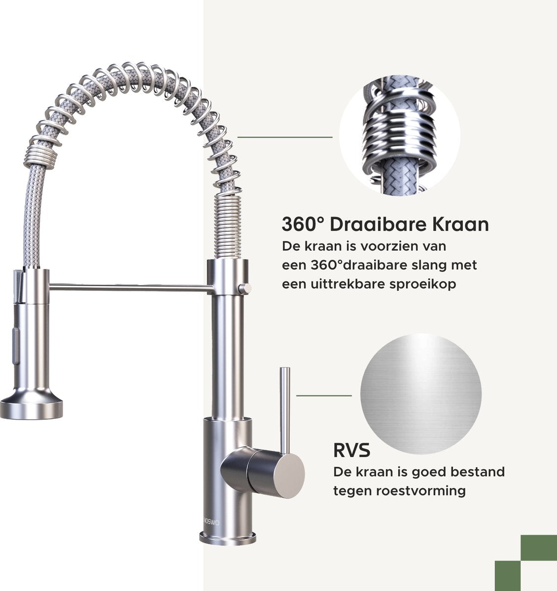 Uittrekbare keukenkraan sproeikop - Flexibele Horecakraan - Chroom mat