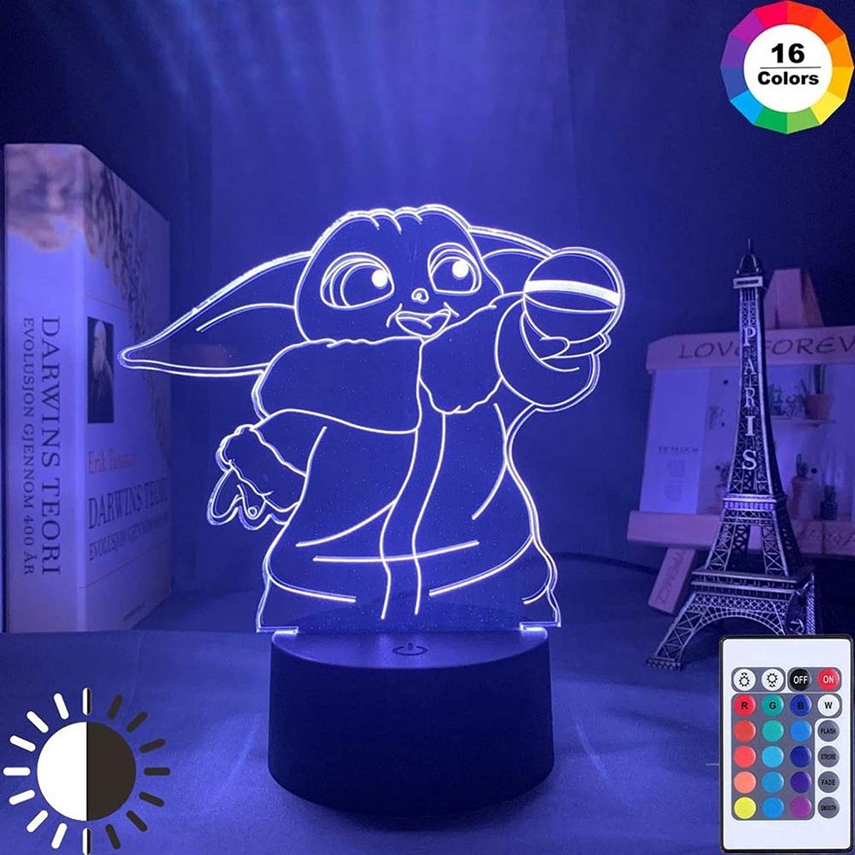 Nachtlamp – 3d Lamp – 16 Kleuren – Bureaulamp – Baby Yoda - Wit