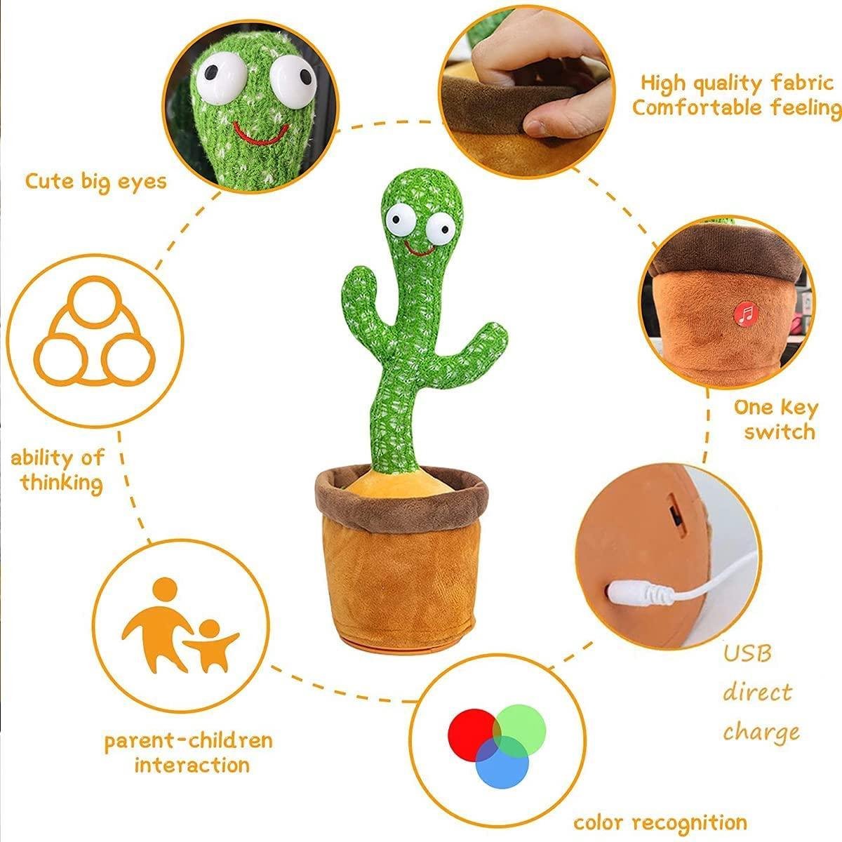 Sing Cactus Mimicking Toy,Funny Dancing Cactus Toy,Cactus Plush Toy,Doll Early Childhood Education Toys,Can mimic Speaking,Sing,Repeat,LED