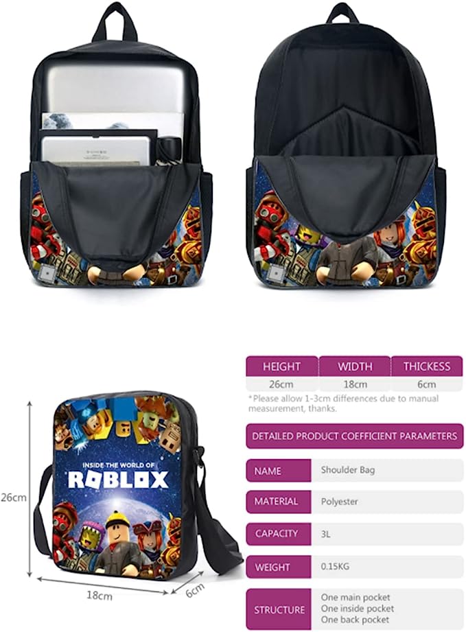 3 pcs/set Roblox Print Kids Jongens Rugzak SchoolTas + Etui + Crossbody Schoudertas