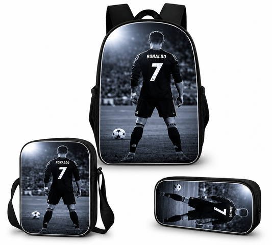Ronaldo CR7-1- Kinder rugtas en Pennen Etui met een bijhorende lunchtas - Blauw Schooltas - Cadeau voor Ronaldo fans