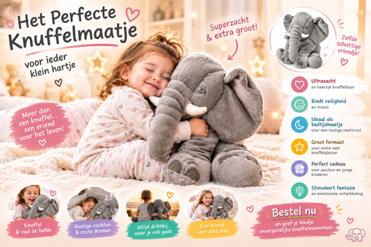 Grijze XL Olifanten Knuffel - Knuffel - Grote Olifantenknuffel - Baby - Groot Zachte Pluche Olifant - Baby Shower - Kraamcadeau - Peuters - Kleuters - Cadeau - Kussen - Geschenk