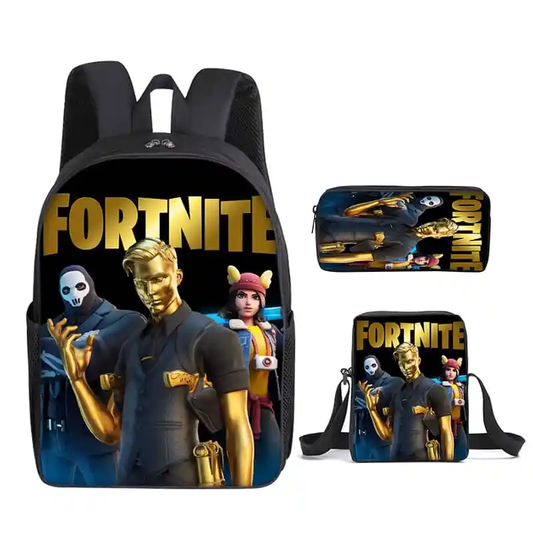 Fortnite Rugzak- Kinder rugtas en Pennen Etui met een bijhorende lunchtas - Blauw Schooltas - 16 liter - 3 ritsvakken