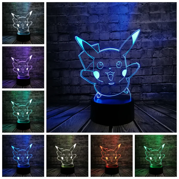 Nachtlamp – 3D lamp – 16 Kleuren – Bureaulamp –Pikachu HU - Sfeerlamp – Nachtlampje Kinderen – Creative lamp - Met afstandsbediening