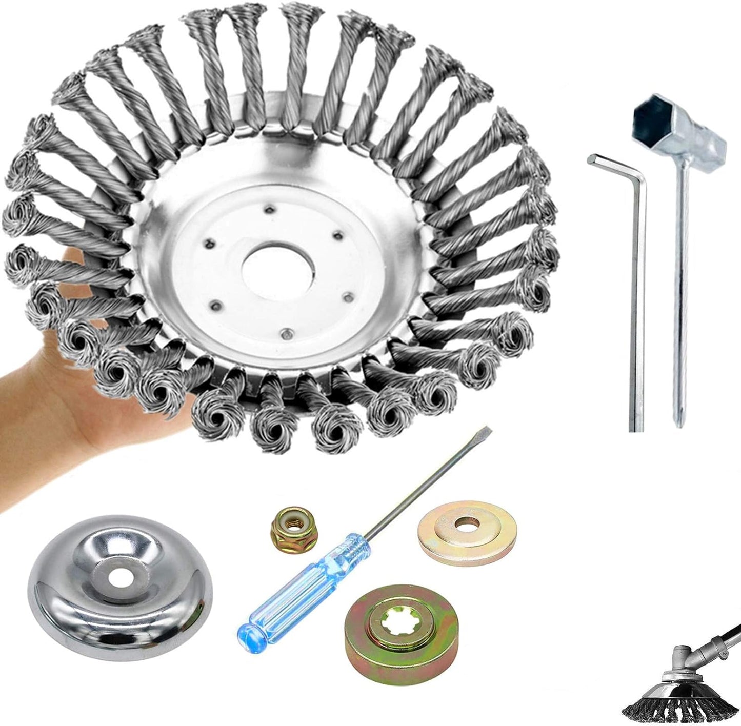 Universele onkruidborstel 2.0 voor Bosmaaier met 7-delige adapterset - 20CM - Max. Toerental 10.000 p/m - Staalborstel - Grastrimmer - Voegenborstel - Onkruidverwijderaar