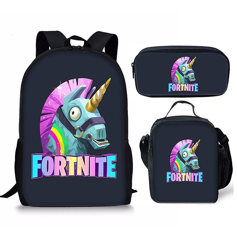 Fortnite Rugzak- Kinder rugtas en Pennen Etui met een bijhorende lunchtas - Blauw Schooltas - 16 liter - 3 ritsvakken