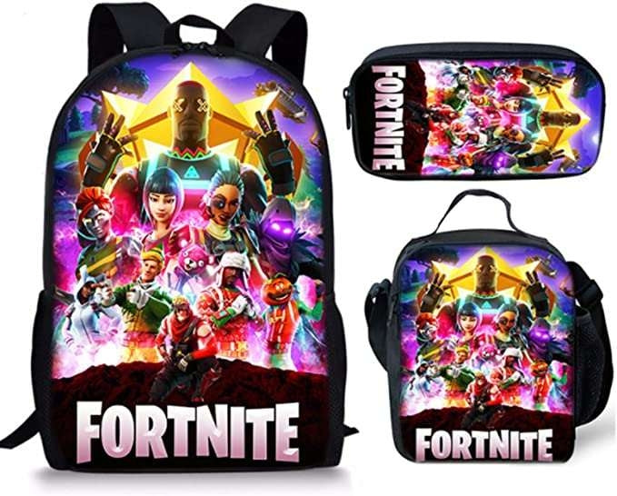 Fortnite rugzak- Kinder rugtas en Pennen Etui met een bijhorende lunchtas - Blauw Schooltas - 16 liter - 3 ritsvakken