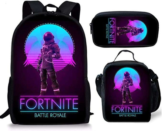 Fortnite rugzak- Kinder rugtas en Pennen Etui met een bijhorende lunchtas - Blauw Schooltas - 16 liter - 3 ritsvakken